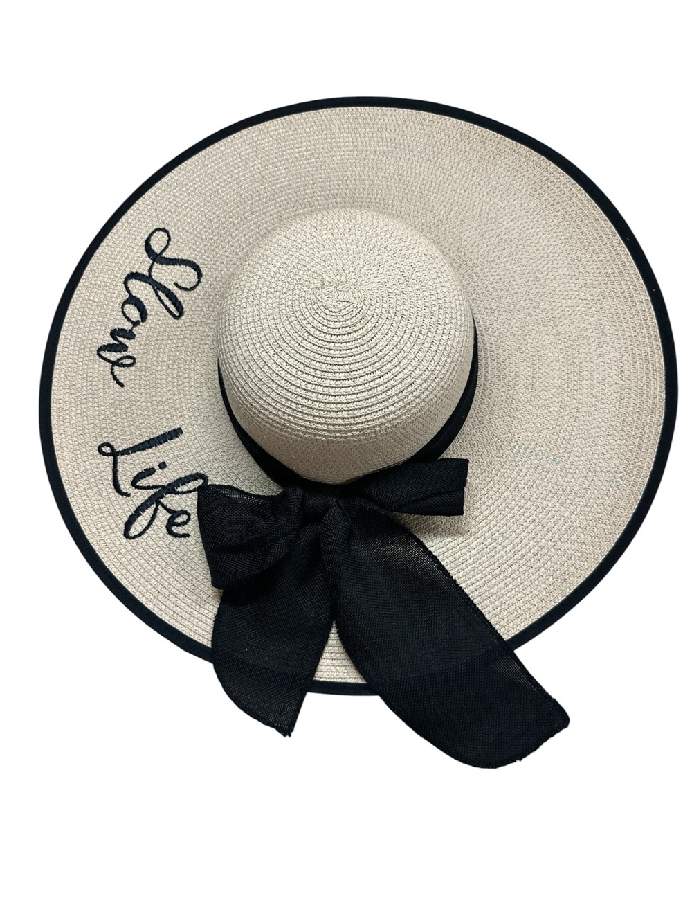 Surf Gear 100% Paper Straw Wide Brim Sun Hat Black Bow -Slow Life Custom OS